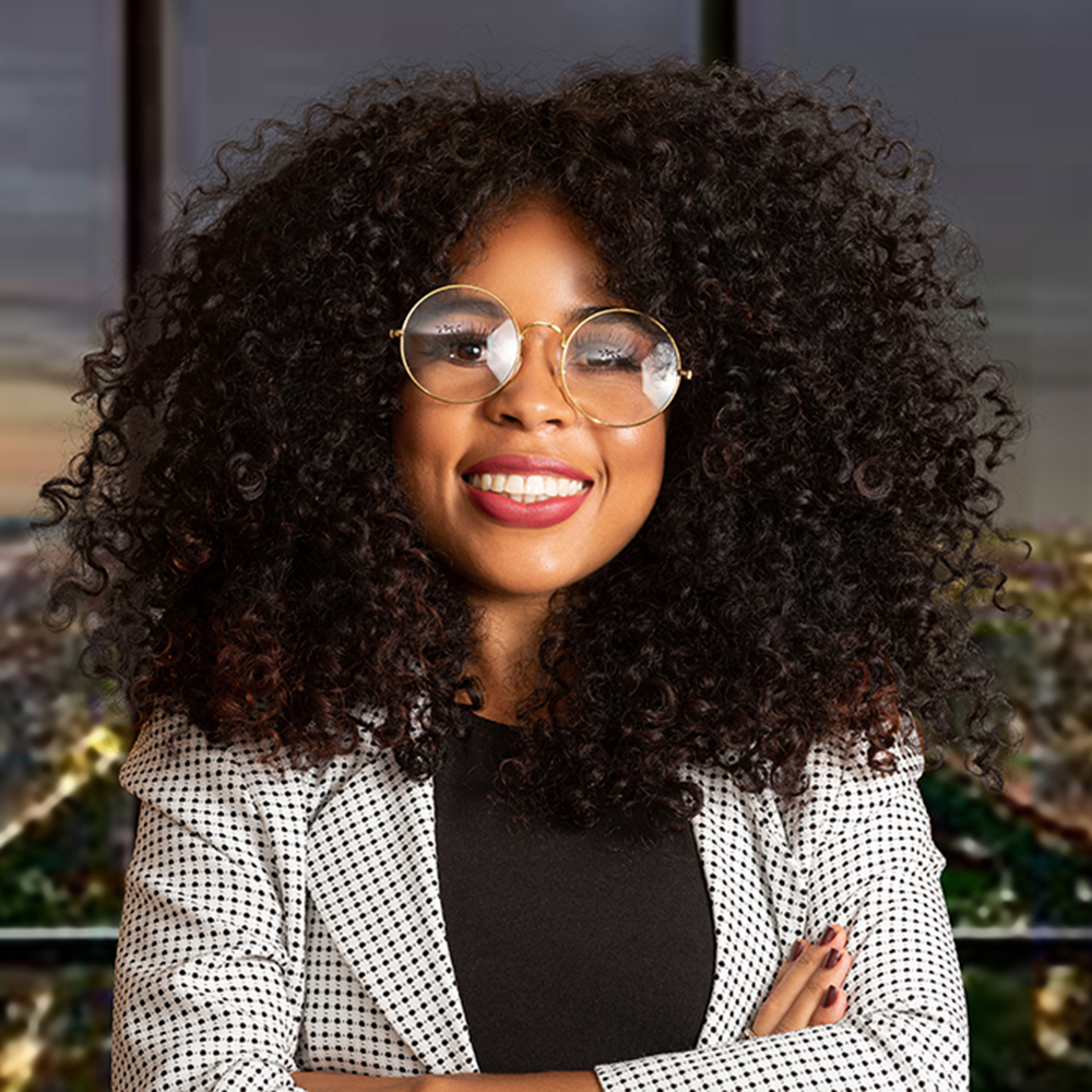 Business black woman on a yellow background