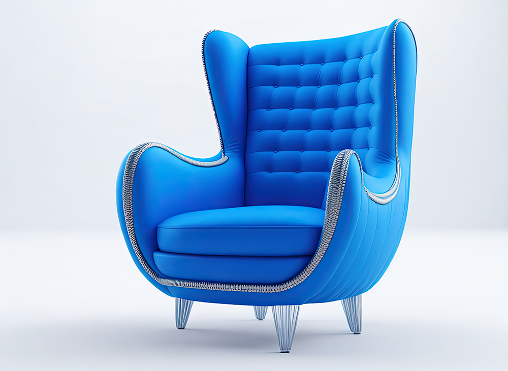 Comfortable blue armchair. contemporary cozy couch. Generative AI