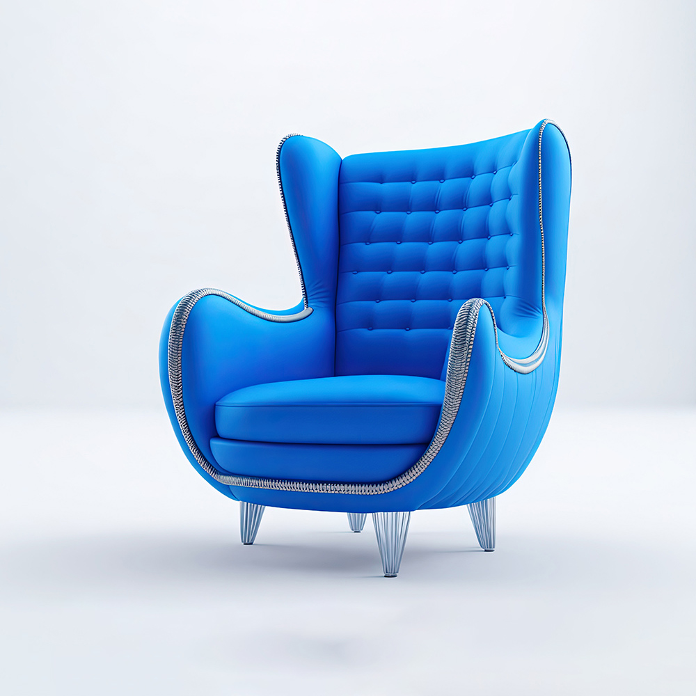 Comfortable blue armchair. contemporary cozy couch. Generative AI