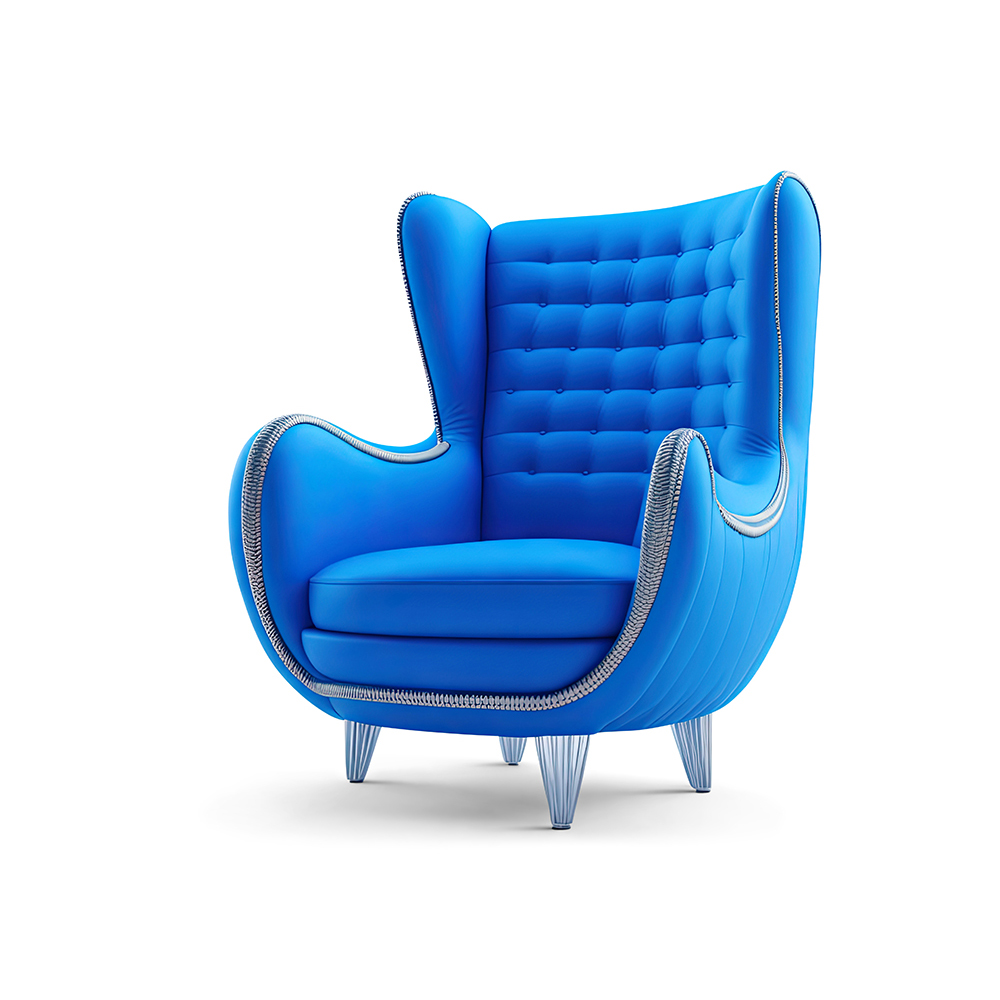 Comfortable blue armchair. contemporary cozy couch. Generative AI