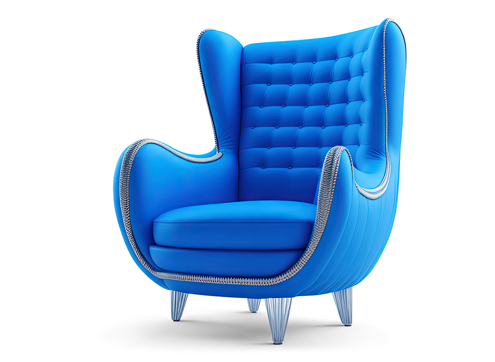 Comfortable blue armchair. contemporary cozy couch. Generative AI