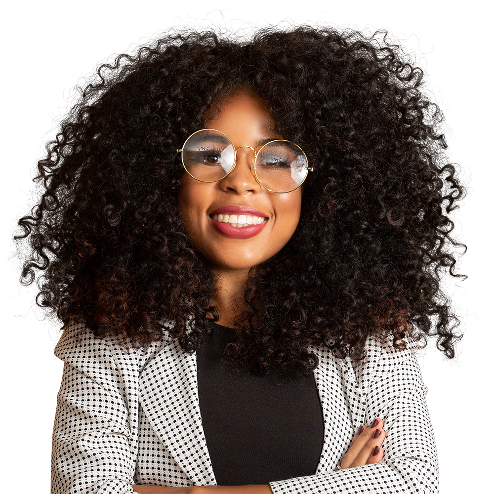 Business black woman on a yellow background