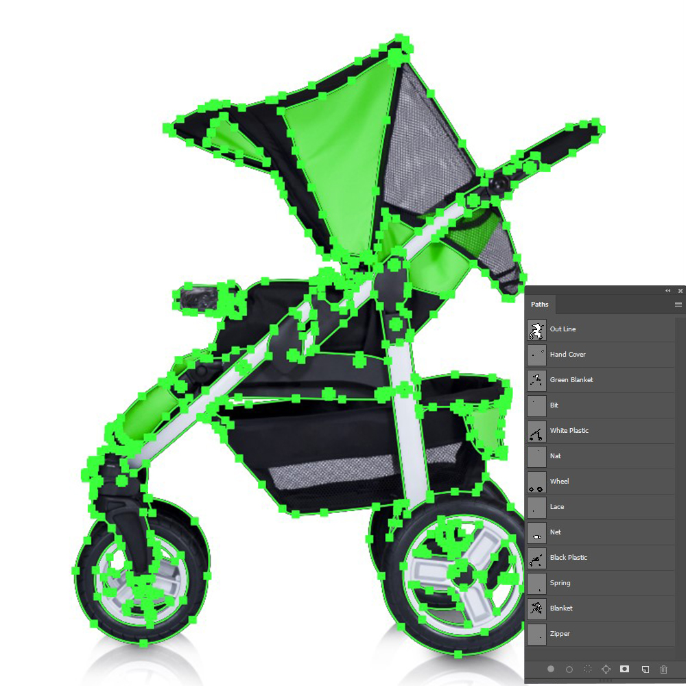 A modern pram isolated against a white background